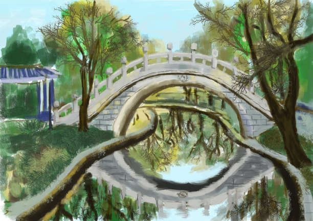 CG画花园里的桥图片下载