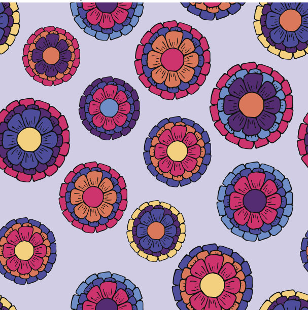 花卉涂鸦无缝图案。素材图片