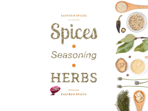 不同的香料和药草在白色的背景。俯视图图片下载