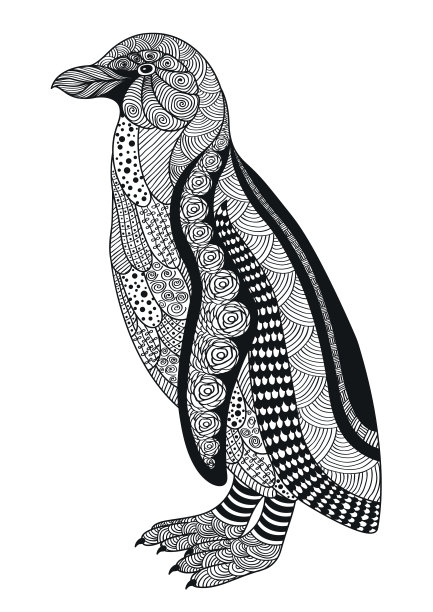 风格黑白装饰企鹅在白色的背景。图片下载