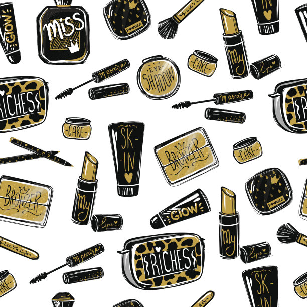 矢量化妆品重复背景。可爱的时尚插画。图片下载