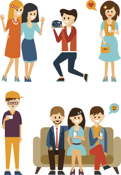 年轻人在社交媒体上拍照和交流图片下载