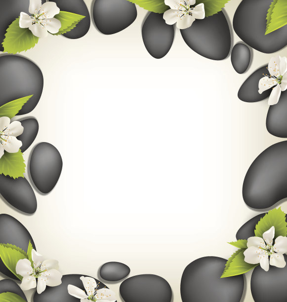 温泉石与樱桃白色的花像框架上的米色图片下载