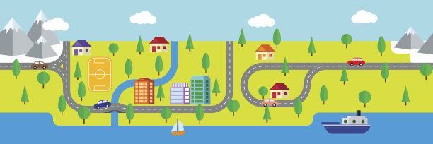 小镇和乡村的平面地图图片下载