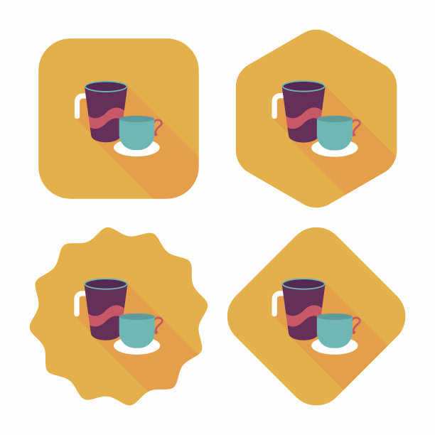 厨具杯平面图标与长影子，eps10图片下载