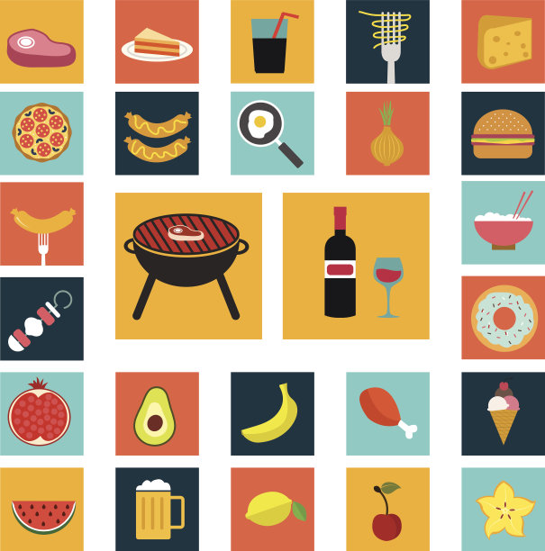 食物和烹饪平面图标。图片下载