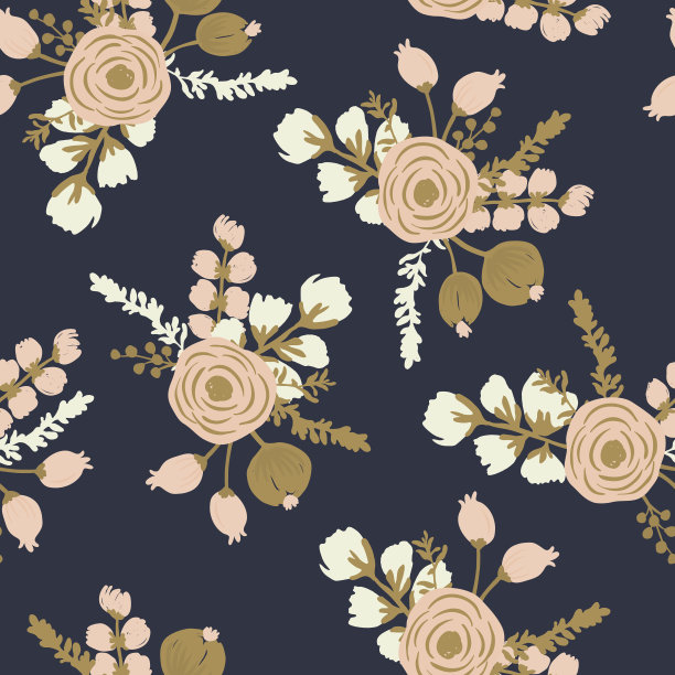 罗莎脸红小片精肉。手绘无缝现代花卉图案素材图片