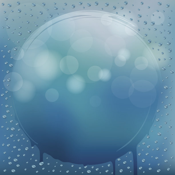 水滴玻璃蓝色模糊背景与圆形空间图片下载