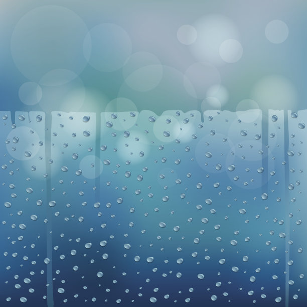 水滴玻璃蓝色模糊背景与水平空间图片下载