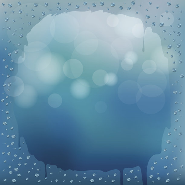 水滴玻璃蓝色模糊背景与圆形空间图片下载