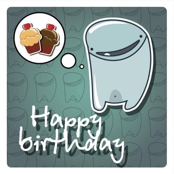 快乐的生日贺卡与可爱的彩色怪物，向量图片下载