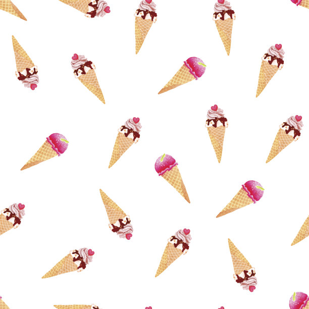 冰淇淋甜筒在白色水彩无缝矢量打印图片下载