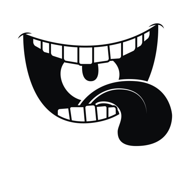 卡通的微笑，嘴，带牙齿的嘴唇和舌头。轮廓矢量图片下载