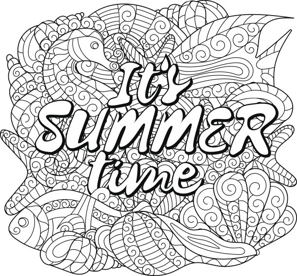 黑白无缝着色书图案。海洋生物图片下载