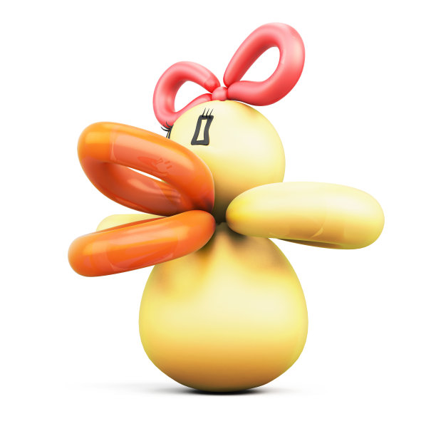 鸭子扭曲的气球孤立在白色的背景。图片下载