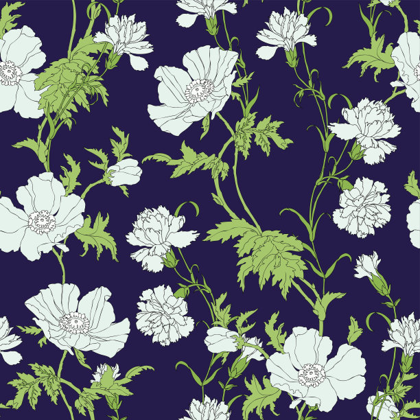 无缝图案与花罂粟素材图片