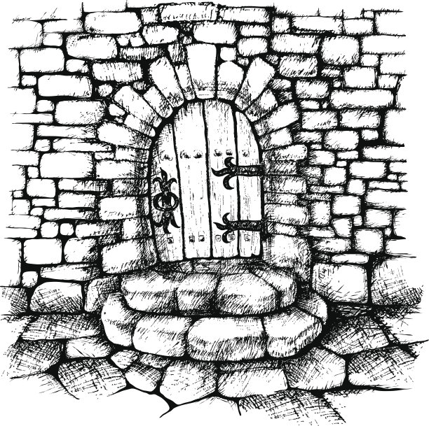 石墙上的拱门，有污点图片下载