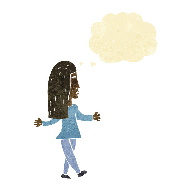 卡通女人耸着肩膀带着思想泡泡图片下载