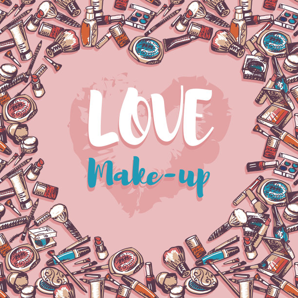 化妆产品。化妆品。手绘矢量背景。爱化妆图片下载