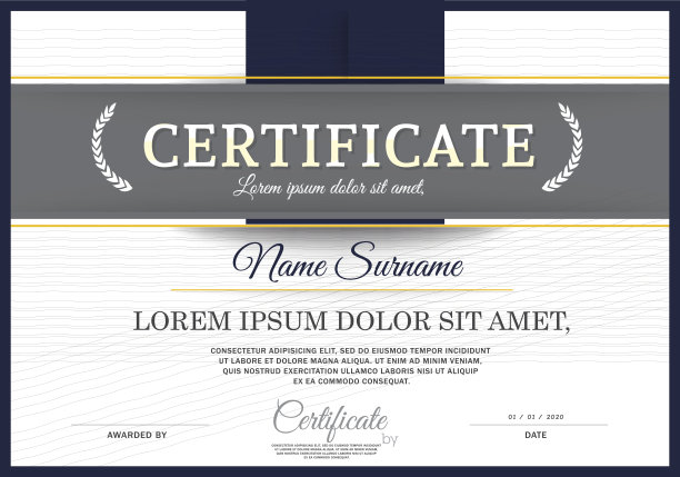 深蓝色-白色证书，矢量证书模板。图片下载