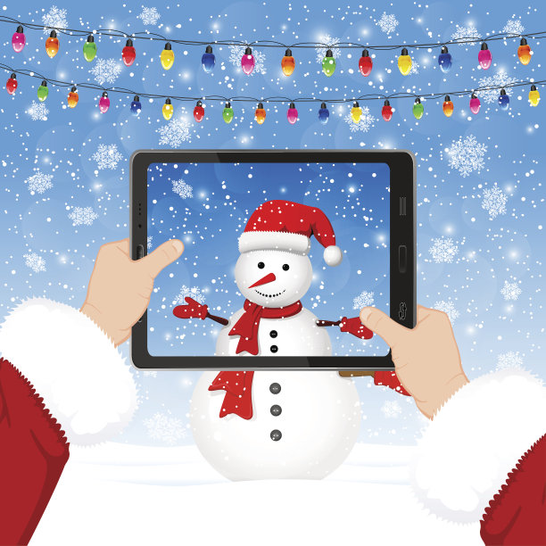 圣诞老人给雪人拍照图片下载