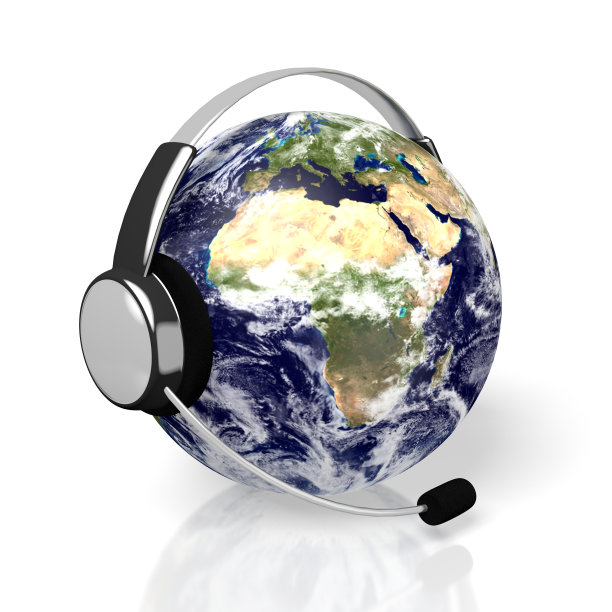 3D全球呼叫中心-耳机概念图片下载