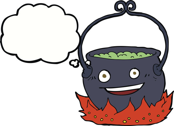 卡通女巫的坩埚与思想泡泡图片下载