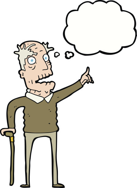 卡通老人带着拐杖带着思想泡泡图片下载