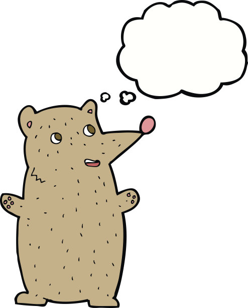 滑稽的卡通熊与思想泡沫图片下载