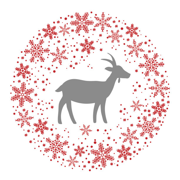 冬天的圣诞花环，雪花和山羊。红灰图片下载