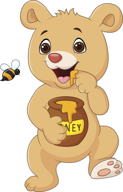 可爱的熊宝宝抱着蜜罐孤立在白色的背景图片下载