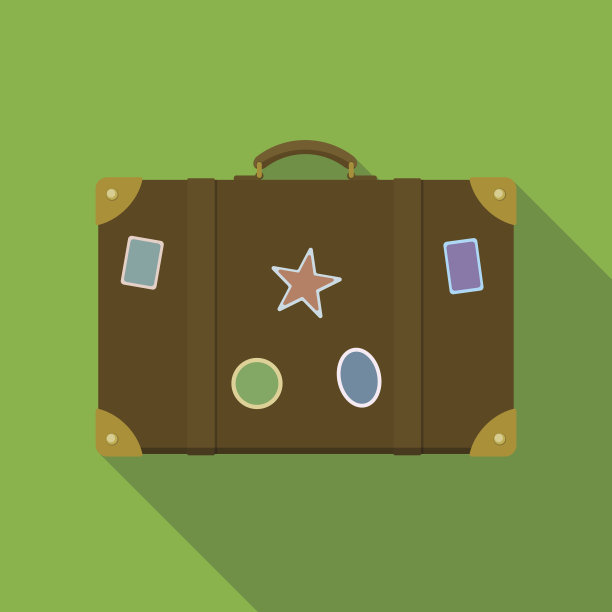 图标的棕色手提箱与贴纸在平面设计图片下载