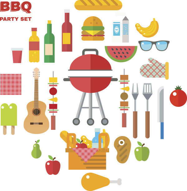 平面设计野餐烧烤元素向量图片下载