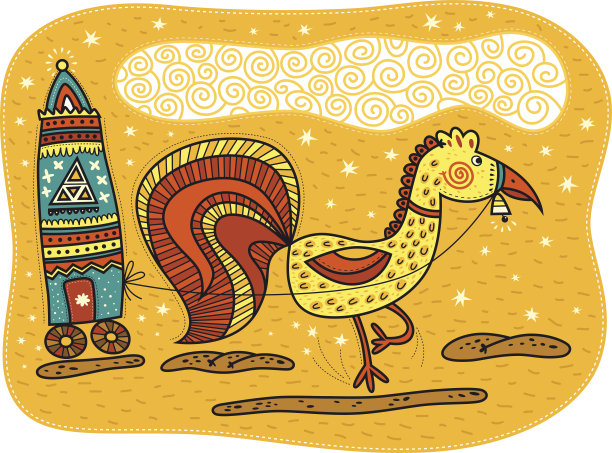 套在马车上的黄色公鸡图片下载