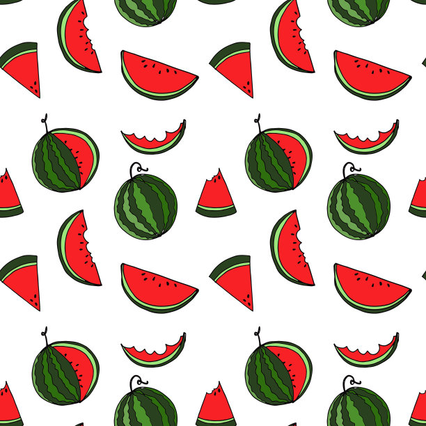 西瓜无缝图案手绘在白色的背景图片下载