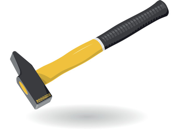 漂亮的经典黄色和黑色的锤子在白色的建筑工具图片下载