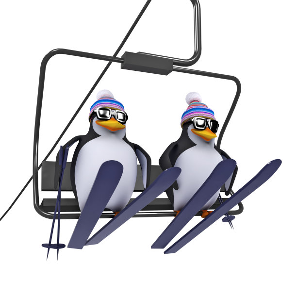 3d企鹅在滑雪缆车上图片下载