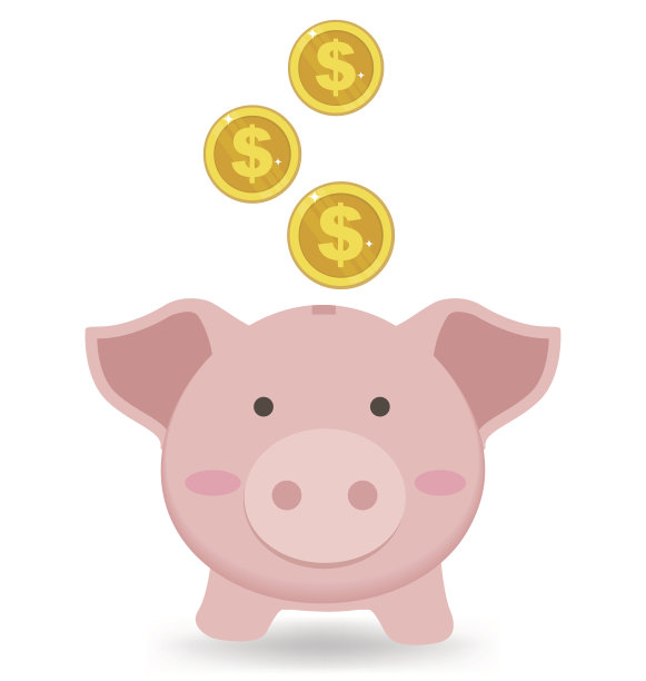 可爱的储蓄罐与金币，存钱的概念图片下载