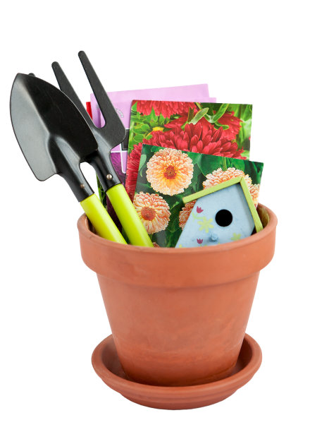 花盆和种子装在纸袋里图片下载