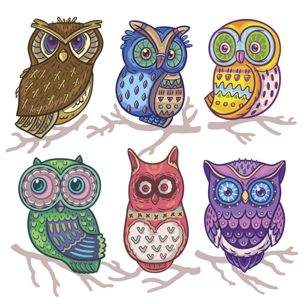 卡通滑稽设置可爱的猫头鹰图片下载