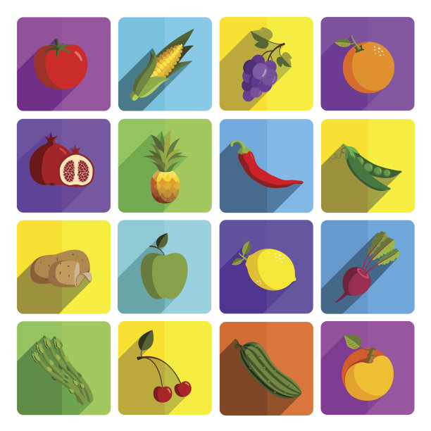 现代水果和蔬菜矢量图标集图片下载