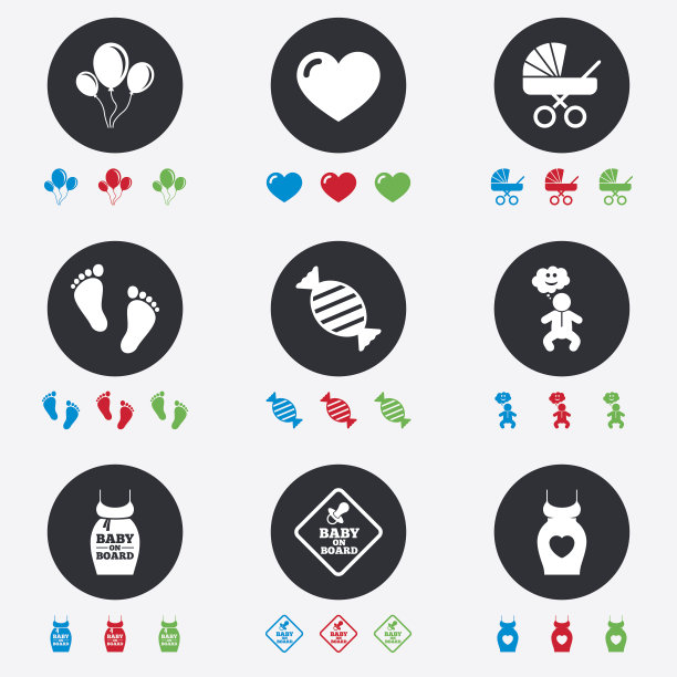 怀孕，产妇和婴儿护理图标。图片下载