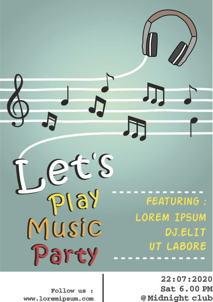 音乐派对海报耳机笔记概念模板图片下载