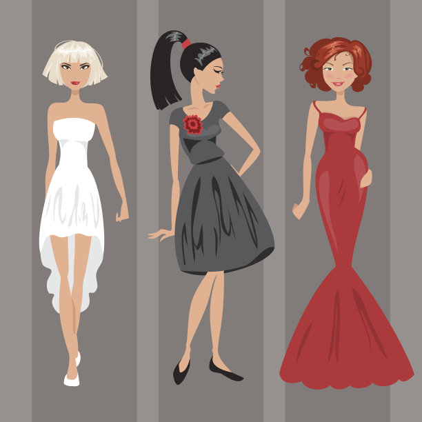 穿着晚礼服的女人。矢量图图片下载