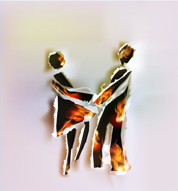 人们在抽象的背景，撕裂的纸和火焰图片下载