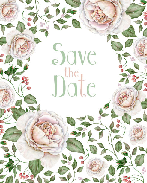 水彩玫瑰婚礼卡片图片下载