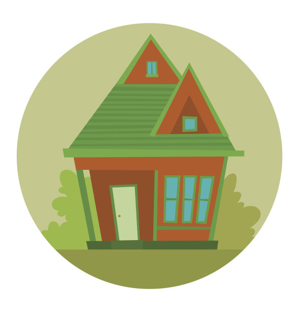 圆圆的框架，可爱的小红房子图片下载