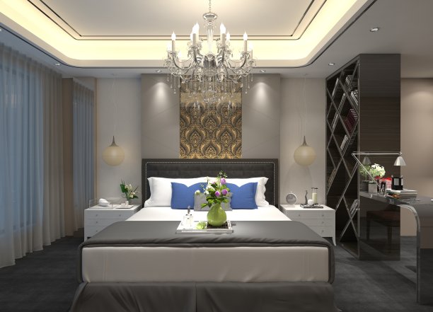 卧室室内3D插图图片下载