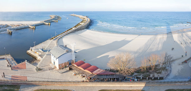kololobrzeg港口入口全景，波兰。图片下载