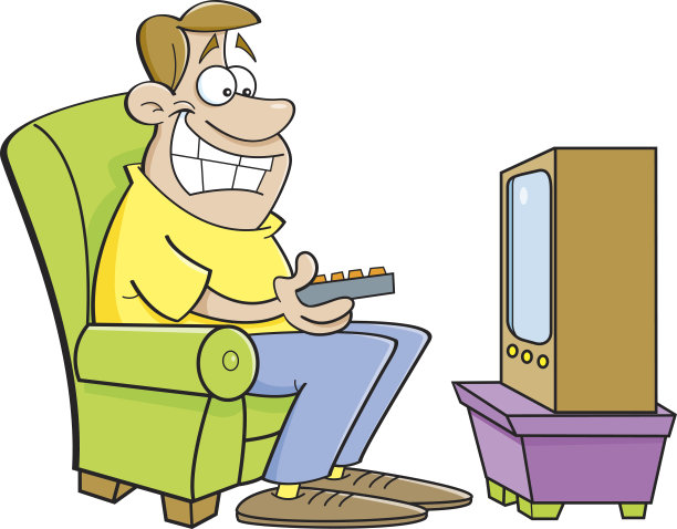 卡通人物在看电视。图片下载